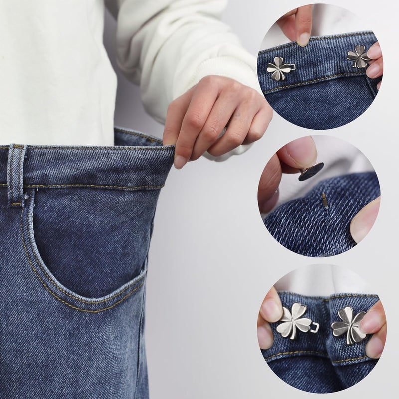 MASONEE Pant Waist Tightener Adjustable Button Pin for Pants - No Sew Detachable Clips to Make Jeans Smaller - 4 Sets Instant Tightener for Loose Pants - Image 3